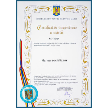 Certificat de inregistrare a marcii Hai sa socializam!